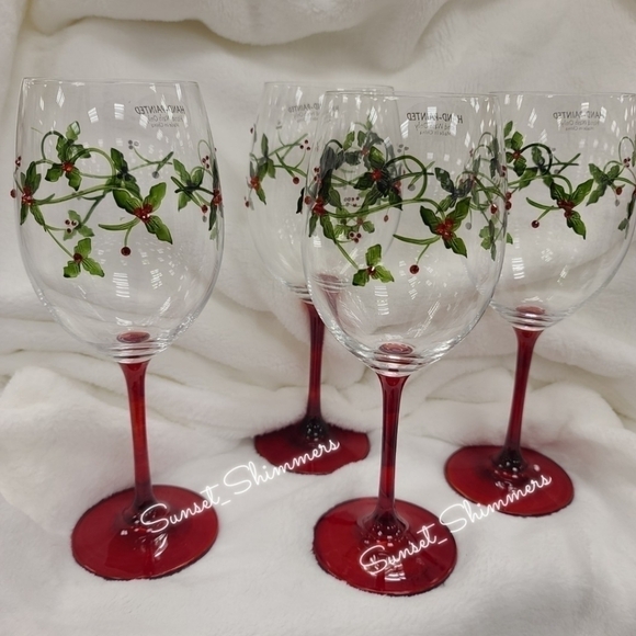 2pc Sparkly Rhinestone Holly Berry Christmas Cocktail Sangria Wine Glass Set New - Picture 10 of 11